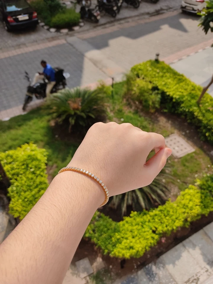 Brazalete de tenis/eslabones redondos de diamantes naturales de 3,75 quilates de oro amarillo sólido de 14 k de 7,5"" Foto 3 de 4