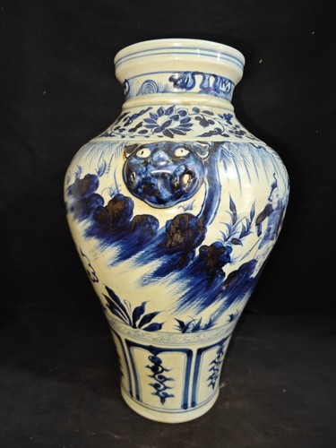 16.1"old China yuan dynasty zhizheng mark blue white Porcelain character vase - Picture 4 of 9