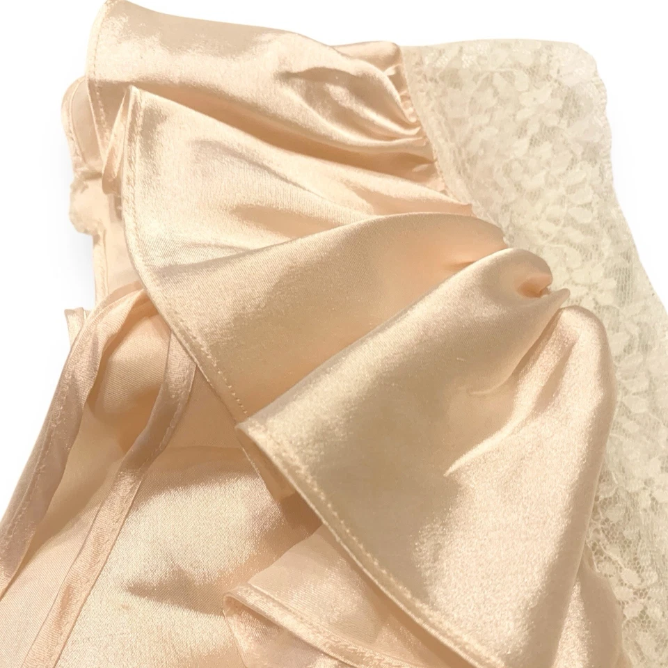 Vintage Lily Of France Balé Rosa Branco Renda Cetim Teddy Tamanho M Negligee Babado - Imagem 4 de 4