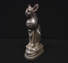 Egyptian Bastet Cat Sculpture 6" w Scarab Carved Goddess Statue 