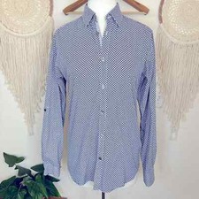 Ted baker blue and white geometric print mens button up shirt medium