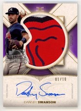 Dansby Swanson 2021 Topps Definitive Purple Logo Patch Autograph Card 01/10