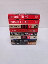 Lot of 8 mixed blank Cassette Tapes Maxell,TDK,SONY,FUJI Brand new and sealed!