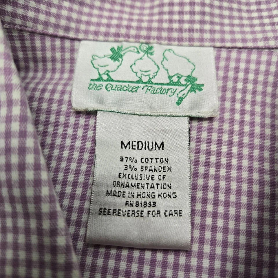 Quacker Factory Jacket Womens Medium Purple Gingham Daisy Floral Embroidered Vtg - Image 2 of 4