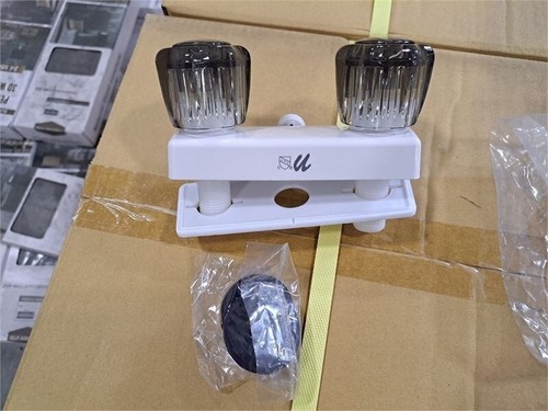 4" Shower Faucet RV CAMPER TRAILER White w/ Smoke Handles Diverter UF08263S NEW