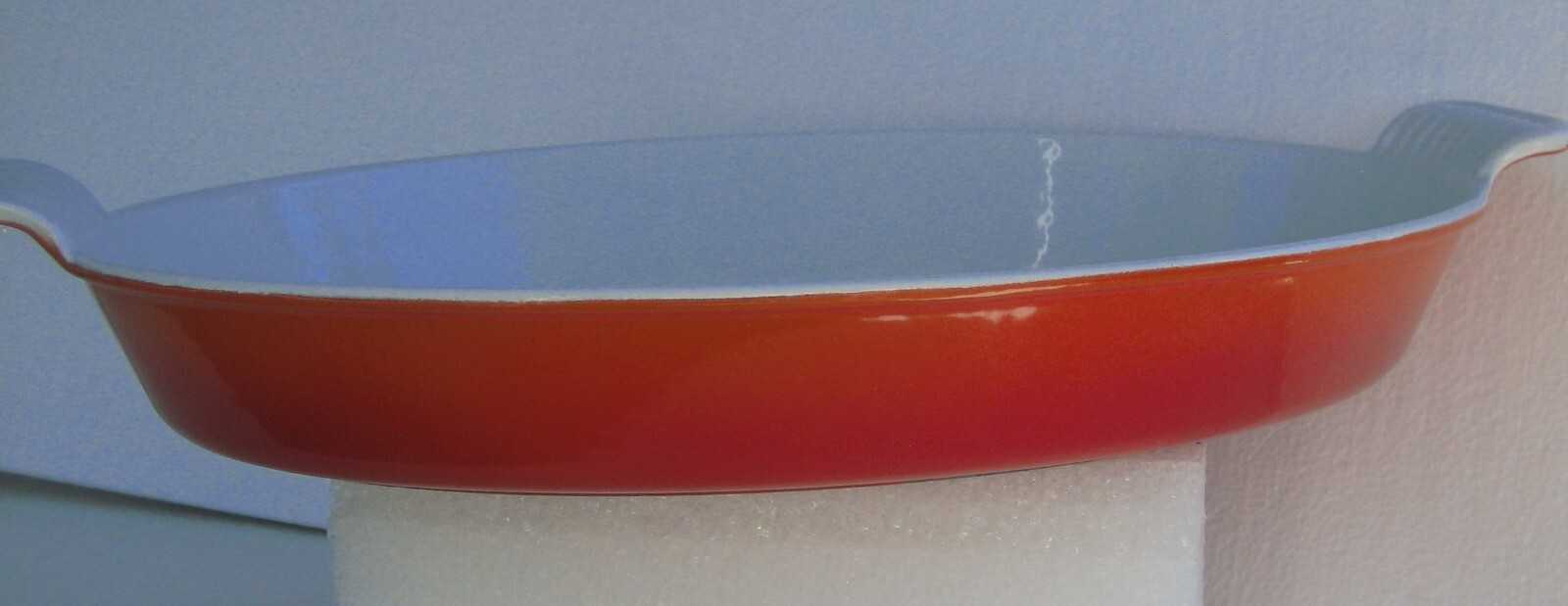 Vintage Le Creuset Flame Orange Enameled Cast Iron Oval Au Gratin 34 Diamond Mark Excellent Condition
