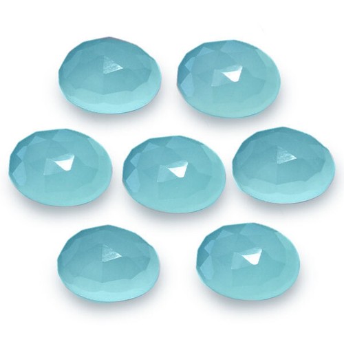 5x3MM-11X9MM NATURAL AQUA CHALCEDONY OVAL ROSE CUT FLAT BACK CABOCHON - Picture 4 of 4