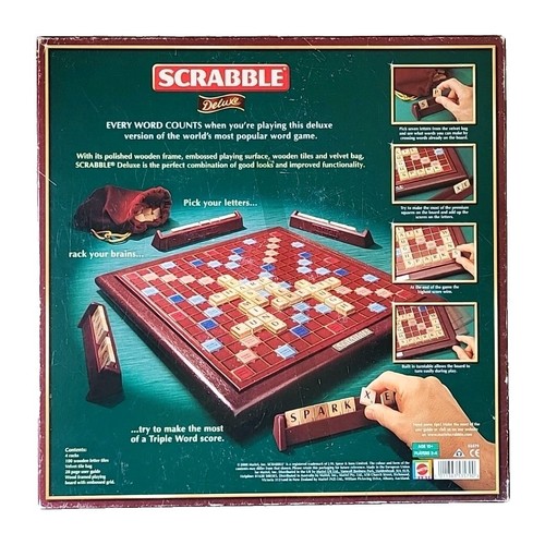 Scrabble Deluxe Wooden Tiles Rotating Board Mattel 2000 Complete VGC - Picture 2 of 14