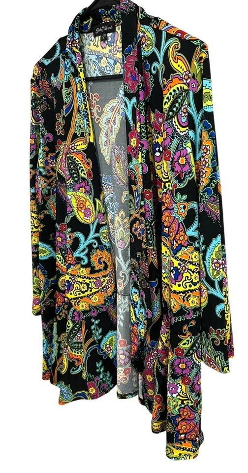 Cárdigan Chaqueta Marca Slinky Frente Abierto Colorido Paisley Talla Grande Boho Festival Foto 3 de 4