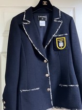 CHANEL 05C VINTAGE NEW THE DEVIL WEARS PRADA BLUE JACKET GOLD CC #5 PATCH FR40