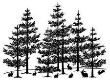 Pine Tree Rabbit 2 pcs 4 Inch Black Fused Glass Decals