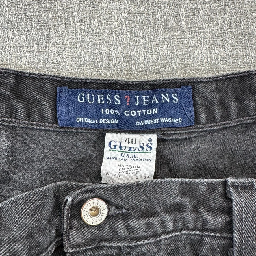 Vintage Guess Jeans Mens 40x33 Black Carpenter Baggy Tapered Made USA - Image 4 of 4