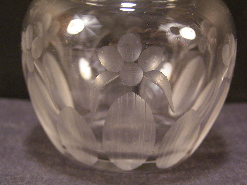 Vintage Sterling Silver Cut Etch Crystal Glass Mustard Pot Condiment