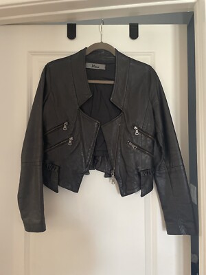 Please Black Leather Motorcycle Jacket, S