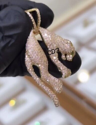 Bust Down White & Green Cubic Zirconia Men's Designer Panther Pendant 925 Silver