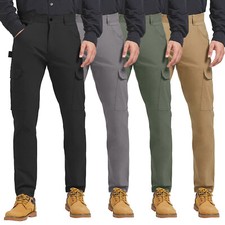 Men's Work Cargo Pants Heavyweight Stretch Waterproof Pockets Carpenter Trousers