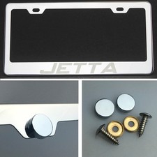 One Jetta Laser Engraved Stainless Steel License Plate Frame Chrome Screw Cap One Jetta Laser Engraved Stainless Steel License Plate Frame Chrome Screw Cap