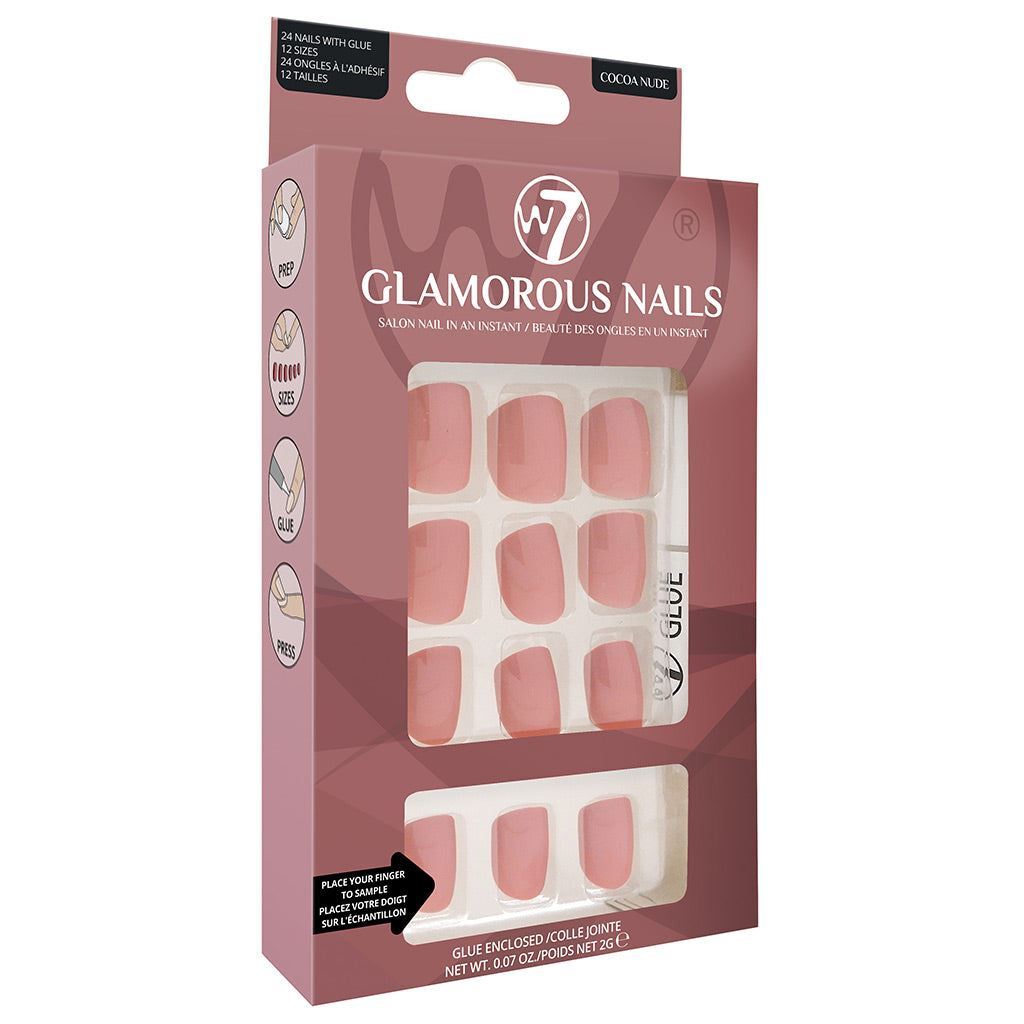 W7 Glamorous Nails - Cocoa Nude - Glue Enclosed Salon Press On False Nails