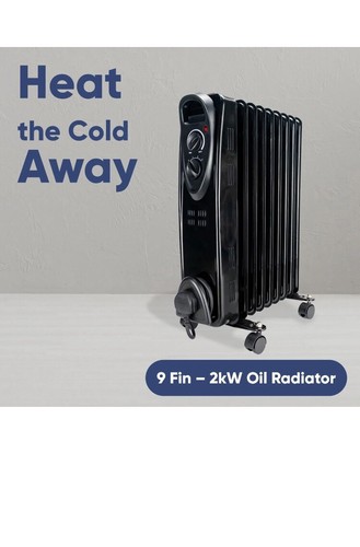 Portable 9 Fin 2000w Electric OIL FILLED RADIATOR Heater With Timer & Thermostat - Picture 5 of 9