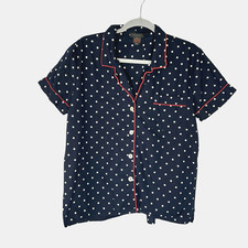 J.Crew Navy Blue White Polka Dot Pajama Medium Short Sleeve Button Down Top