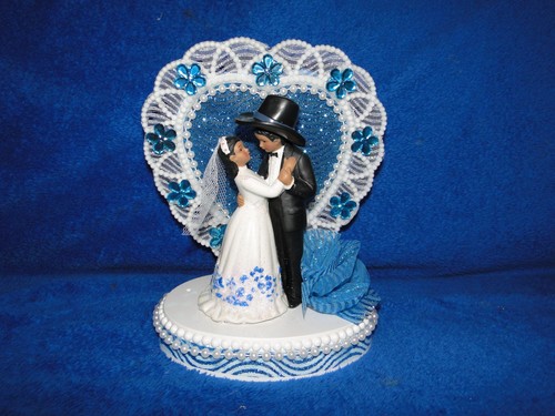 NEW HEART DECOR dark skin BRIDE AND Western GROOM FIGURINE CAKETOPPER, 2 COLORS - Picture 8 of 14