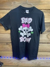 Bad To The Bow Black Pink Breast Cancer Awareness Short Sleeve T-Shirt Tee Sz S