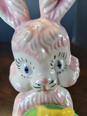 Kitschy Weird funny pink Egg creepy Ceramic Figure Easter Bunny