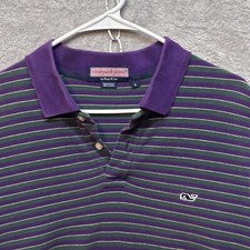 Vineyard Vines Polo Shirt Mens Large Putple Green Striped 100 Cotton