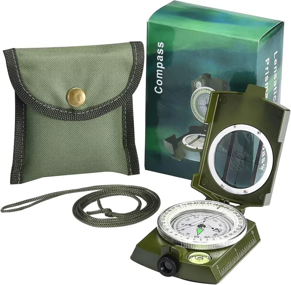 Military Lensatic Sighting Compass – Survival & Hiking Gear with Carry Case