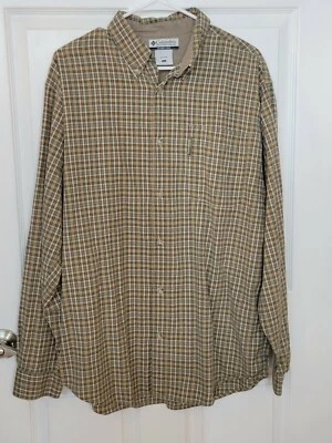 Columbia Men Size Large L Button Front Plaid Check Shirt Brown - Image 1 of 4