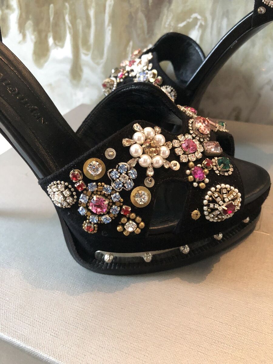 $2540 Alexander Mcqueen Crystal Embellished Black Suede $2540 Alexander Mcqueen Crystal Embellished Black Suede