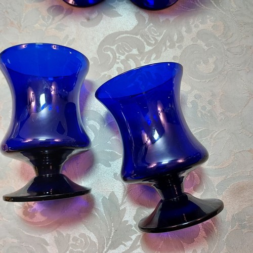 Juego de 3 vasos de agua/beber azul cobalto vintage de 4 1/2" de alto con forma de reloj de arena - Imagen 9 de 12