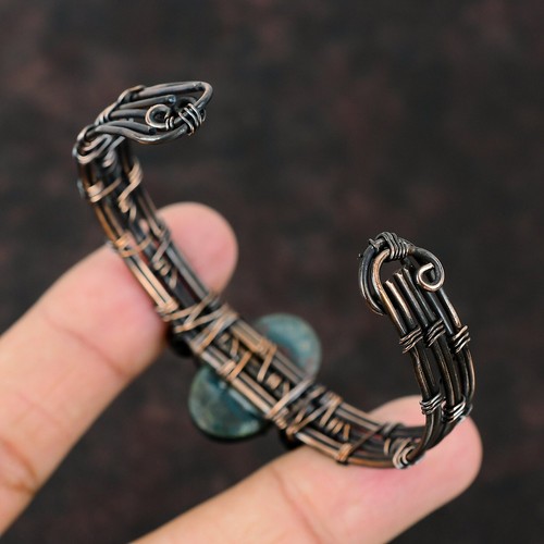 Bloodstone Wire Wrapped Adjustable Bangle Handcrafted Copper Valentine Gift - Picture 5 of 6