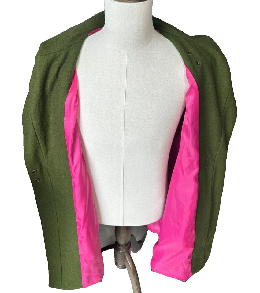 Guess Retro 90's Green Wool Womens VINTAGE Snap Peacoat Pink Jacket XL - Image 4 of 4
