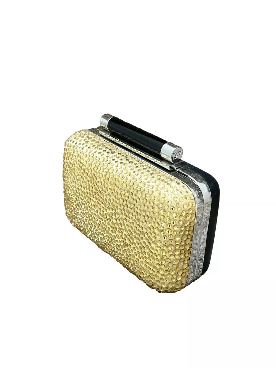 Diane von Furstenberg DVF Tonda Pave Gold Crystal Black Clutch Evening Bag