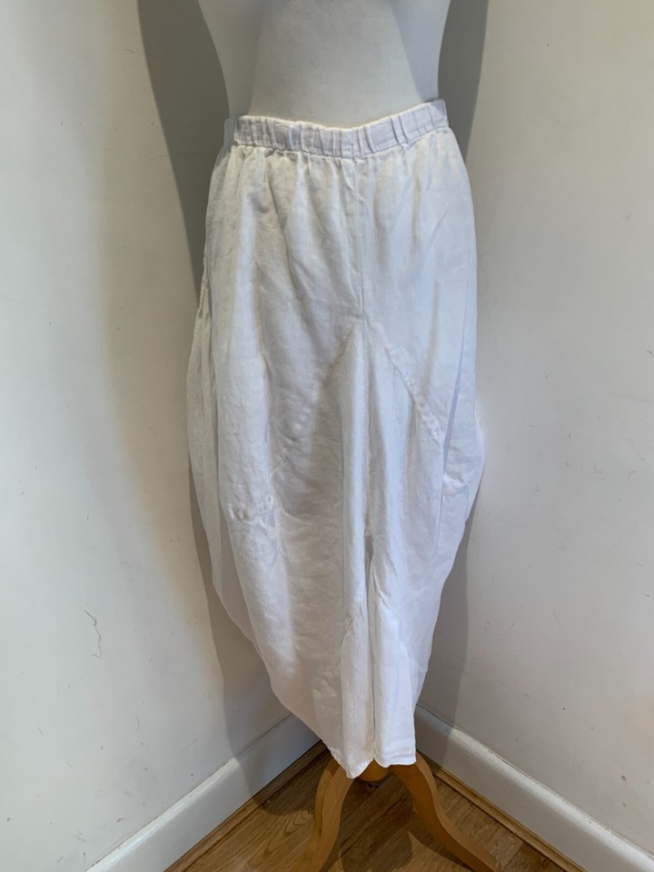 Match Point USA linen balloon skirt L VGC midi unlined white lagenlook arty
