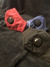 Face Mask with Vent and Filter, Reusable Washable 100 Cotton; RED BLUE OR BLACK