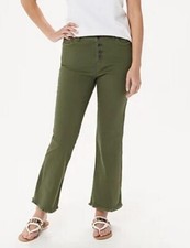 Peace Love World Olive Green Garment Dyed Button Front Jeans Frayed Hem New