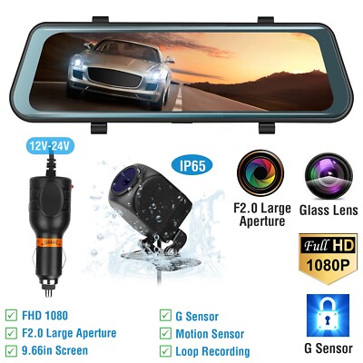 10'' 1080P Dual Lens Car DVR Dash Cam Front & Rear Video Camera Recorder G-Sensor