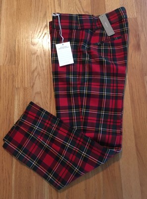 red plaid stretch pants