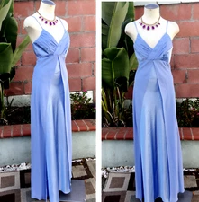 ASPEED  Layered Long Maxi Dress Stones Spaghetti Strap Faux Silk Formal  Blue XS
