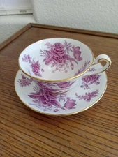 Vintage Royal Chelsea England Lavender Purple Roses Teacup & Saucer Set