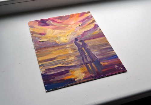 Original Sunset Couple Oil Painting 12x10 – Romantic Gift, Signed OOAK Art - Picture 5 of 5