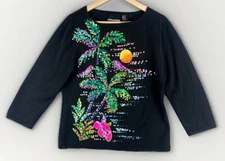 Vintage Michael Simon Women's Sweater Sz Large Tropical Palm Tree Grandma Core