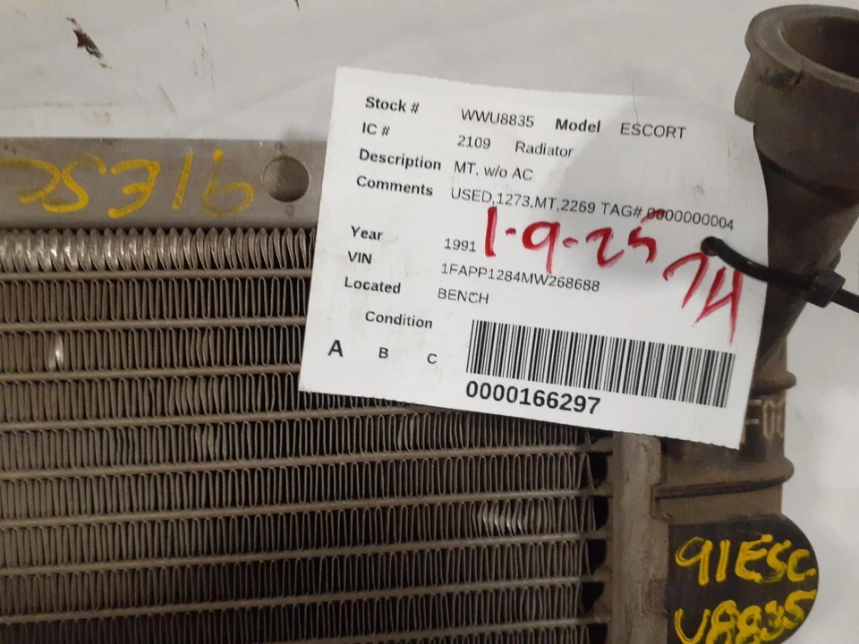 Used Radiator fits: 1991 Ford Escort MT w/o AC Grade A - Image 3 of 4