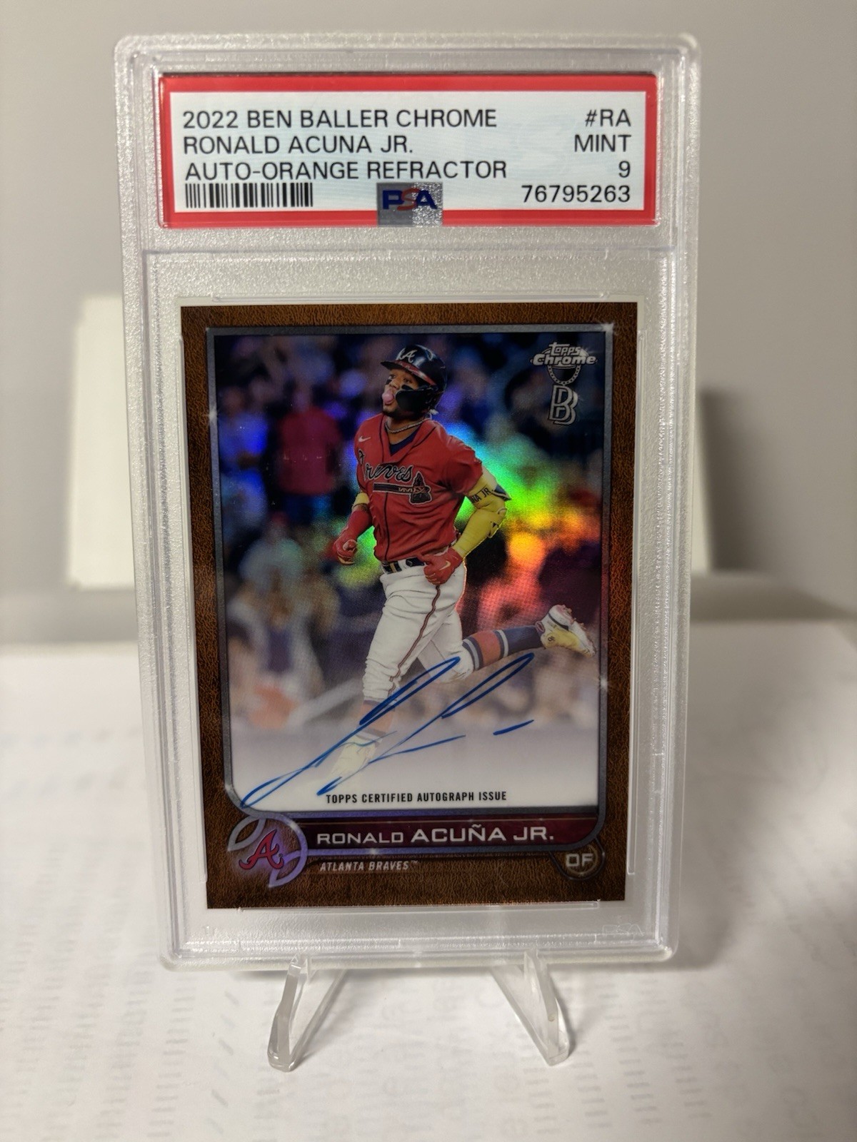 2022 Topps Chrome Ben Baller RONALD ACUNA JR Orange Refractor AUTO /25 PSA9