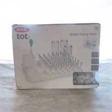 OXO Tot Bottle Drying Rack Gray Countertop Silicone-Tipped Tines for Baby Bottle