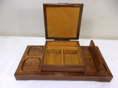 Vintage WILLITTS Wood Valet Vanity Men's Dresser Caddy w/ Jewelry Box MCM USA