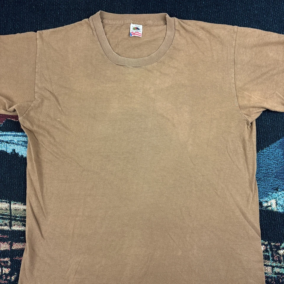 Vintage 90s Fruit Of The Loom Blank T Shirt Adult Large Brown USA Made Mens - Image 2 of 4