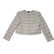 Ann Taylor Blazer Jacket Womens 12 Ivory Striped Tweed Lady Gold Buttons Work